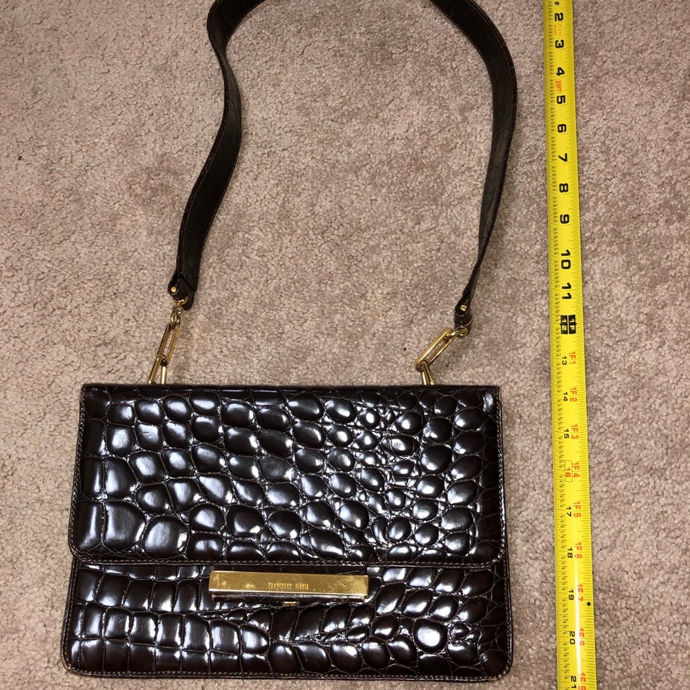 Francesco Biasia Leather handbag purse brown embossed Italy vintage classic